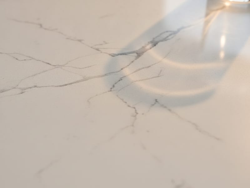 Homeowner wiping a white quartz countertop with a damp cloth in a San Diego kitchen